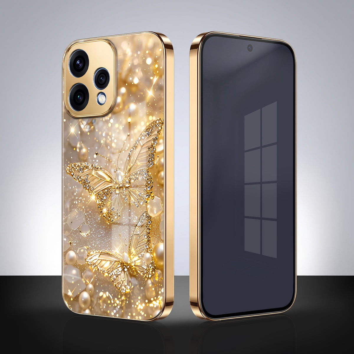 Oppo Reno 15 5G Golden Butterfly Gold Electroplated Glass Phone Back Case