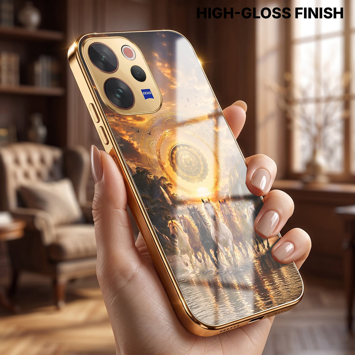 Vivo V70 5G Celestial Seven Horses Gold Electroplated Glass Phone Back Case
