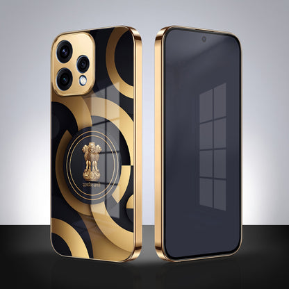 Oppo Reno 15 5G Royal Emblem Gold Electroplated Glass Phone Back Case