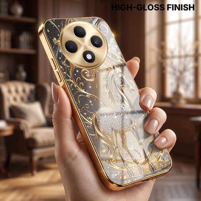 Oppo F27 Pro+ 5G Luxury Horse Texture Gold Electroplated Glass Phone Back Case