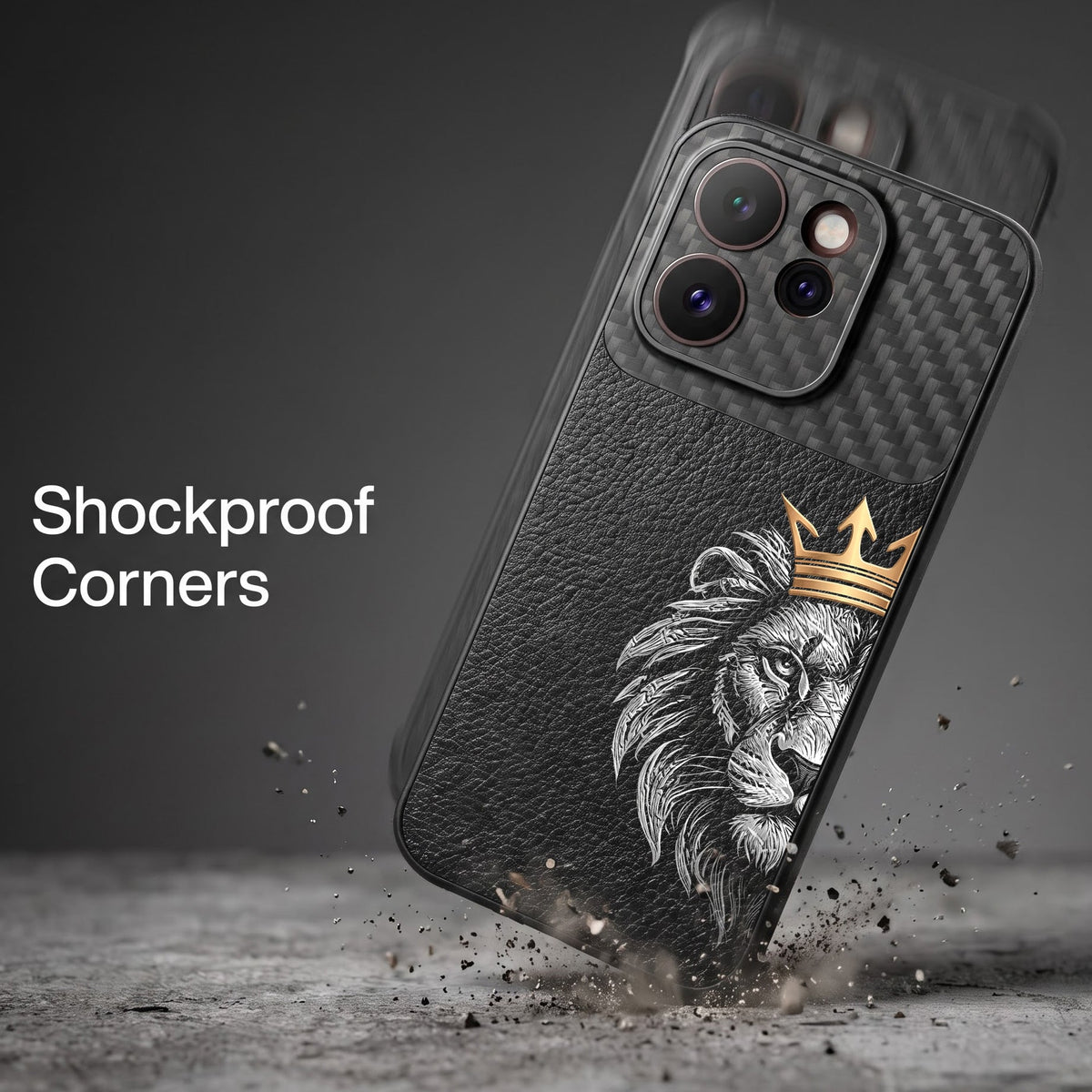 Oppo Reno 15 Pro Mini 5G Lion King Carbon Fiber Leather Hybrid Back Case