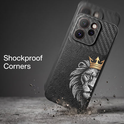 Oppo Reno 15 Pro Mini 5G Lion King Carbon Fiber Leather Hybrid Back Case