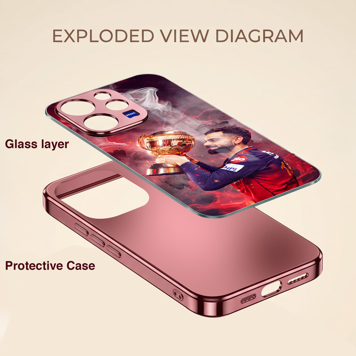 Vivo V70 5G Virat Kohli Burgundy Electroplated Glass Back Case