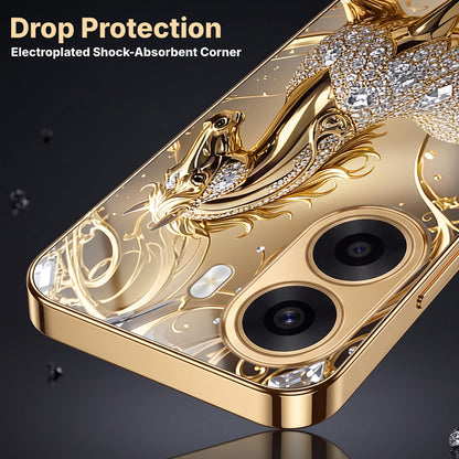 Oppo K14x 5G Luxury Horse Texture Gold Electroplated Glass Phone Back Case