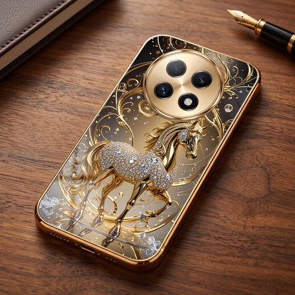 Oppo F29 Pro 5G Luxury Horse Texture Gold Electroplated Glass Phone Back Case