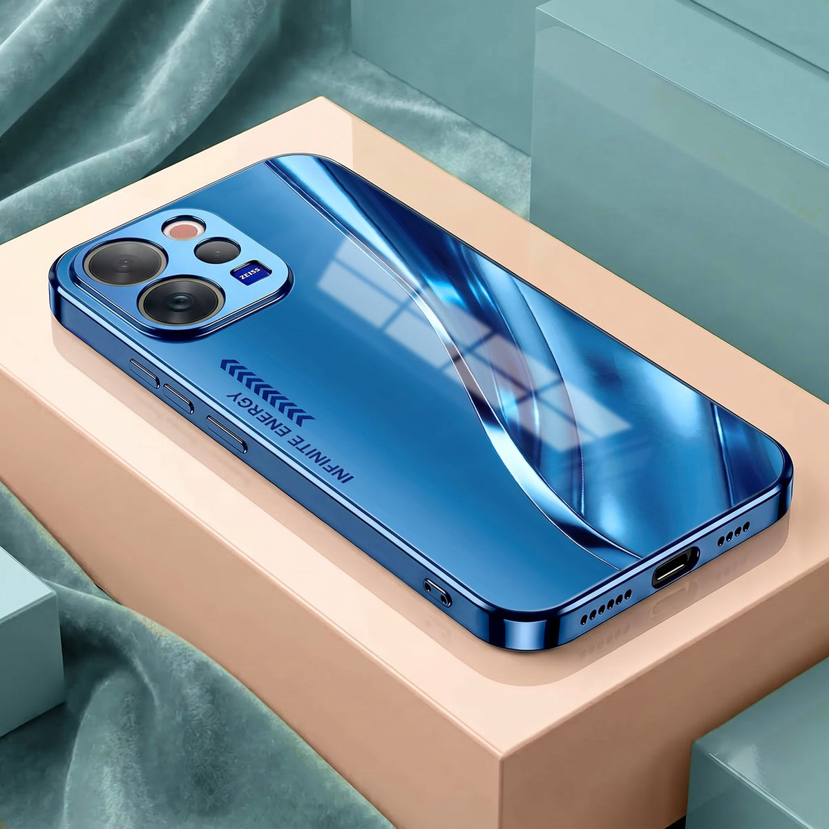 Vivo V70 5G Luxury Infinity Energy Blue Electroplated Glass Phone Back Case