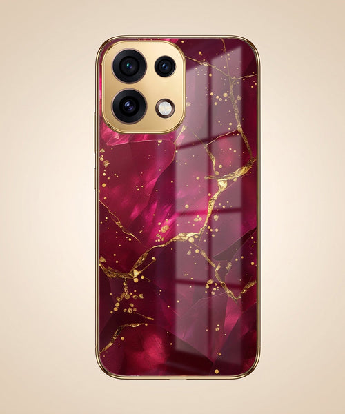 Oppo Reno 16C 5G Luxury Crimson Marble Gold Electroplated Glass Phone Back Case