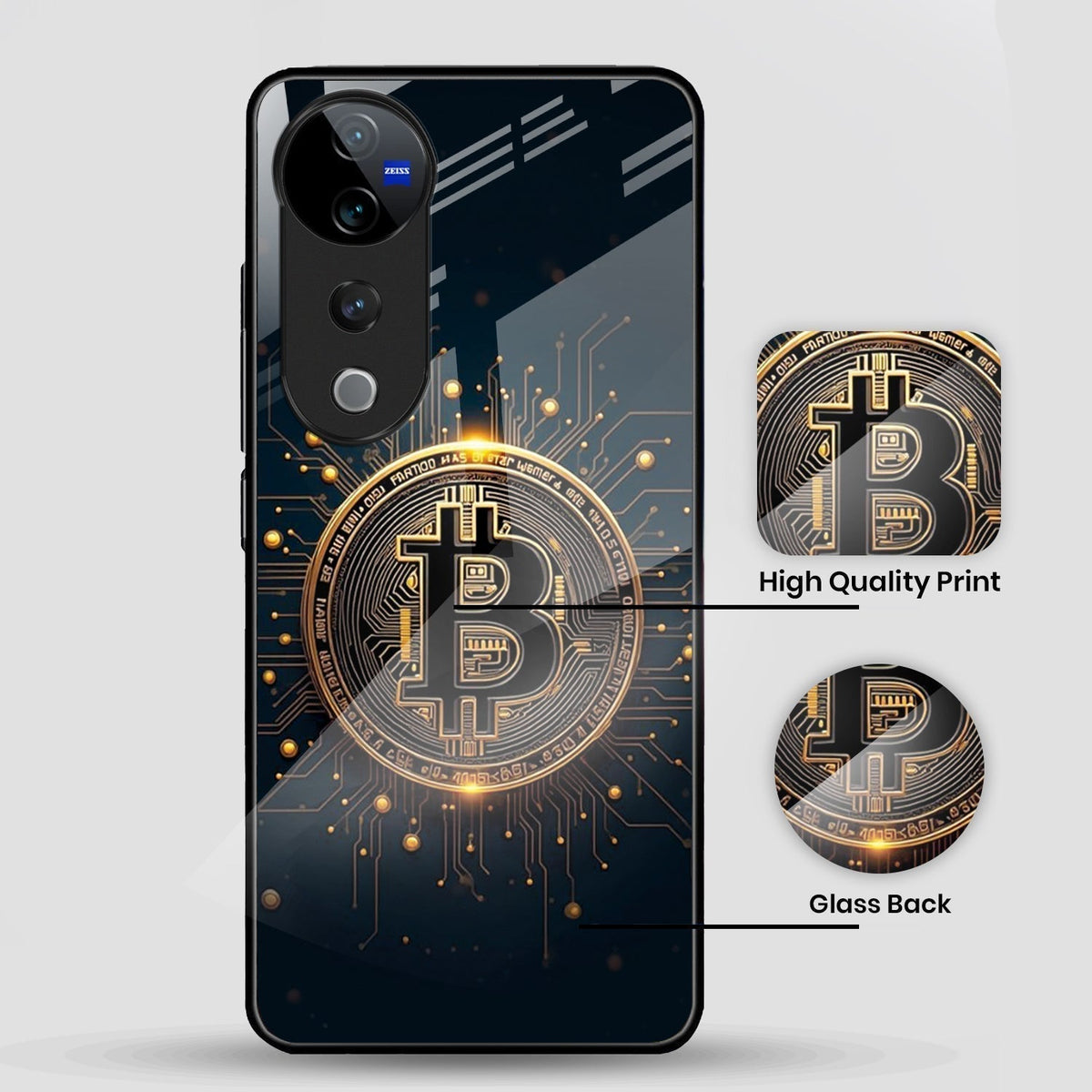 Vivo V40 Pro 5G Premium Acrylic Shockproof Glass Back Case (Bitcoin Armor)