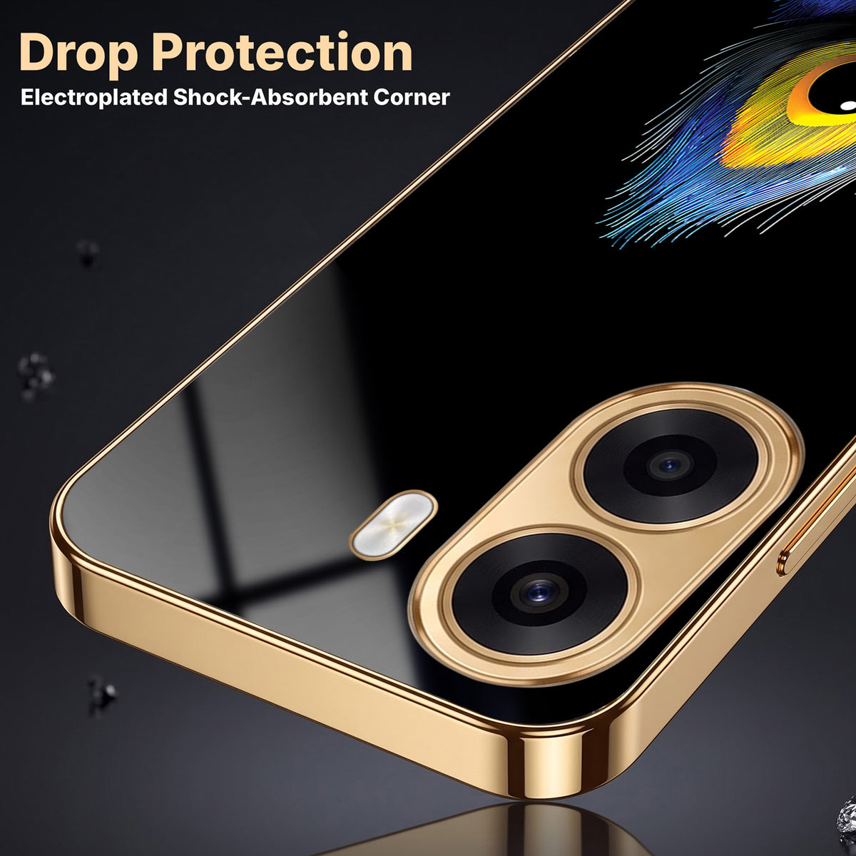 Oppo K14x 5G Multi-Feather Peacock Gold Electroplated Glass Phone Back Case