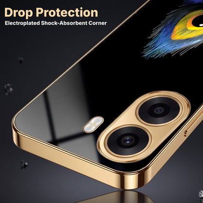 Oppo K14x 5G Multi-Feather Peacock Gold Electroplated Glass Phone Back Case
