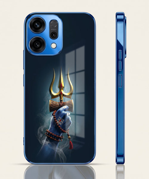 Oppo Reno 14 5G Divine Shiva Trisul Blue Electroplated Glass Phone Back Case