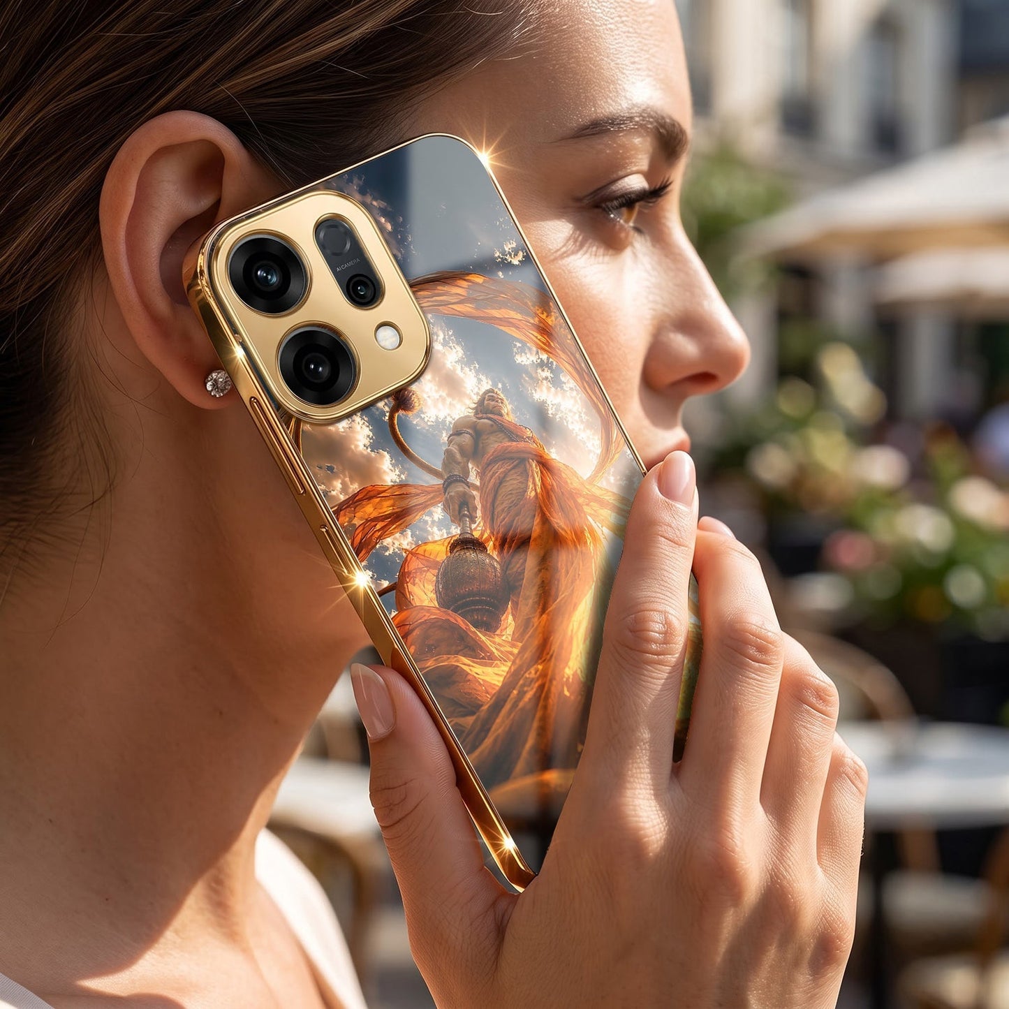 Oppo Reno 14 5G Divine Hanuman Gold Electroplated Glass Phone Back Case