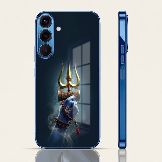 Samsung Galaxy A56 5G Divine Shiva Trisul Blue Electroplated Glass Phone Back Case