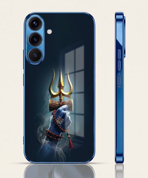 Samsung Galaxy A56 5G Divine Shiva Trisul Blue Electroplated Glass Phone Back Case