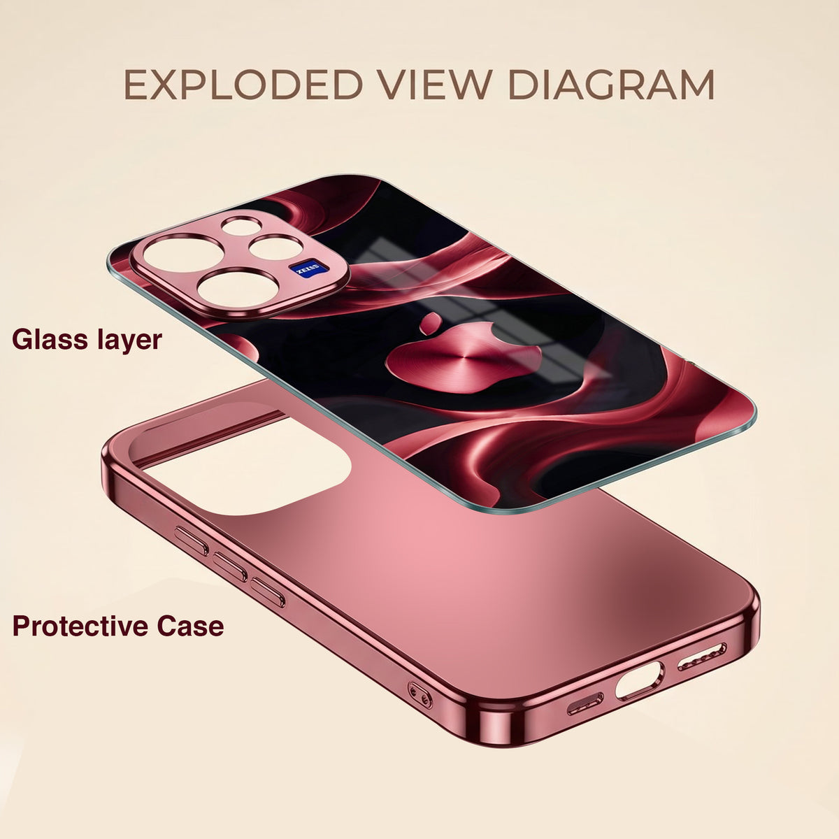 Vivo V70 5G Wave Apple Burgundy Electroplated Glass Back Case