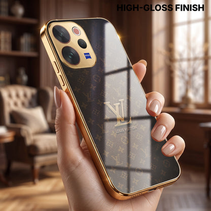 Vivo V70 5G LV Brown Monogram Gold Electroplated Glass Phone Back Case
