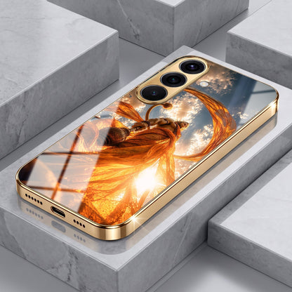 Samsung Galaxy A56 5G Divine Hanuman Gold Electroplated Glass Phone Back Case