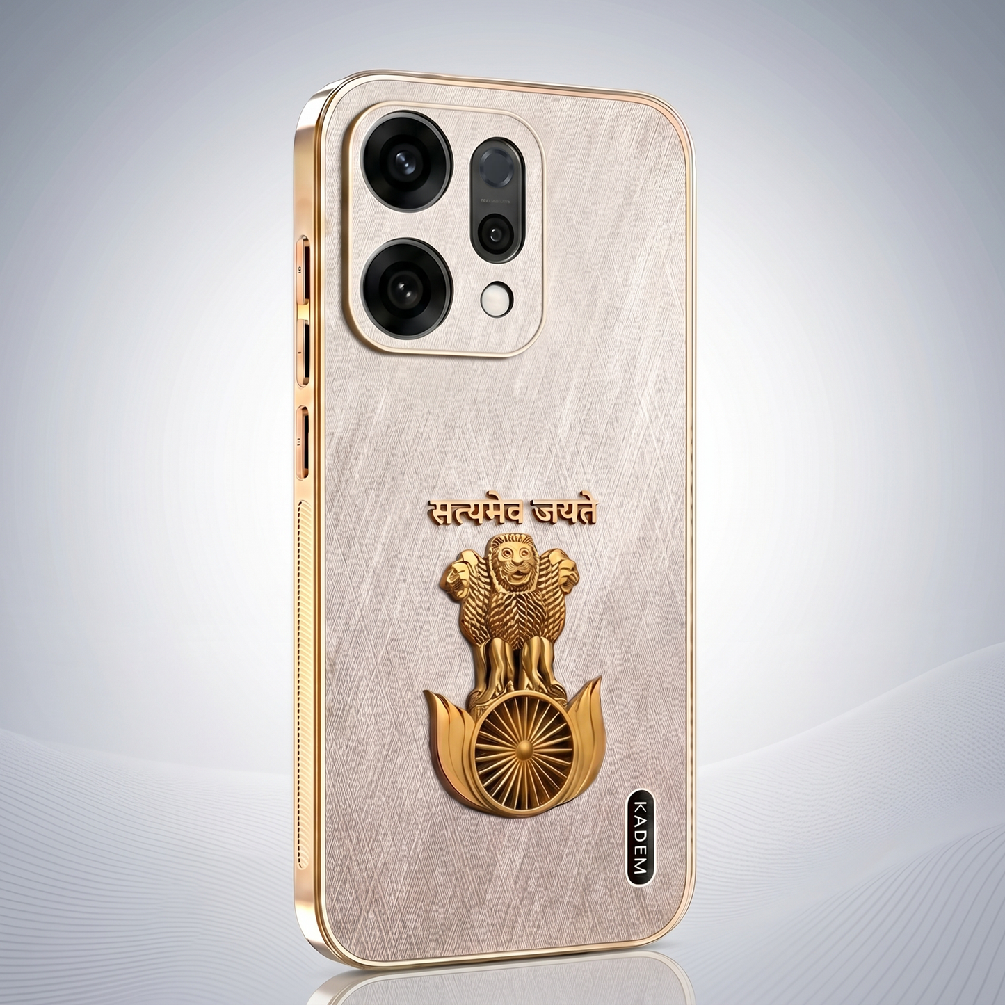Oppo Reno 14 Satyamev Jayate 3D Electroplated Frame Gold Thread Pattern Hard Back Case