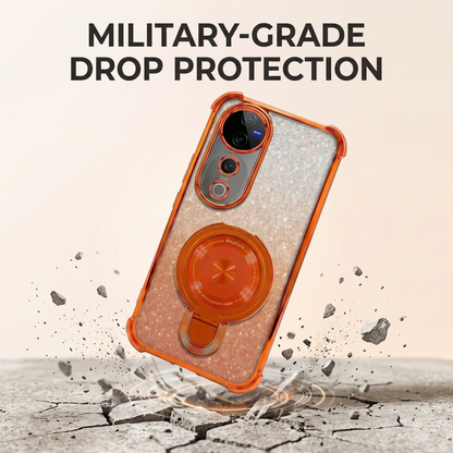 Vivo V40 Pro 5G Invincible Bracket Ring Stand Shimmer Airbag Cosmic Orange Case