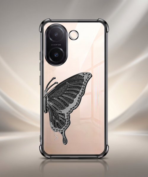 Vivo V60e 5G Premium Butterfly Glitter Stand Transparent Shockproof Airbag Phone Case
