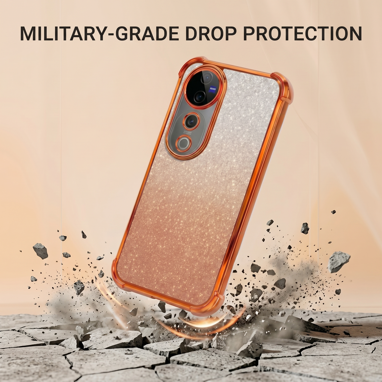 Vivo V40 Pro 5G Luxury Shockproof Shimmer Airbag Cosmic Orange Case