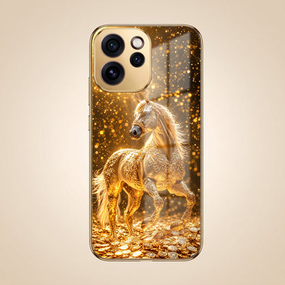 Oppo Reno 15 Pro Mini 5G Golden Horse Sparkle Gold Electroplated Glass Phone Back Case