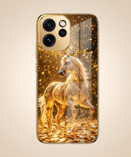 Oppo Reno 15 Pro Mini 5G Golden Horse Sparkle Gold Electroplated Glass Phone Back Case