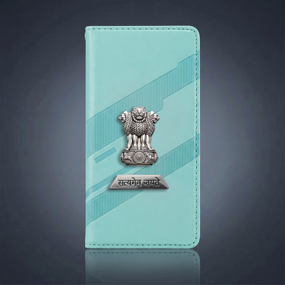 Oppo Reno 12 Pro 5G Metal Satyamev Jayate 2-in-1 Emblem Magnetic Flip Wallet Case