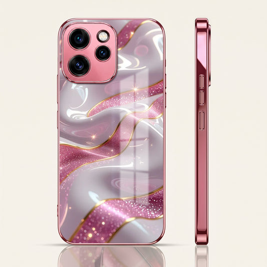 Oppo Reno 15 Pro 5G Pearl Marble Pink Electroplated Glass Phone Back Case