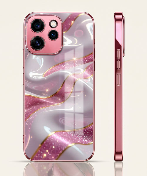 Oppo Reno 15 Pro 5G Pearl Marble Pink Electroplated Glass Phone Back Case