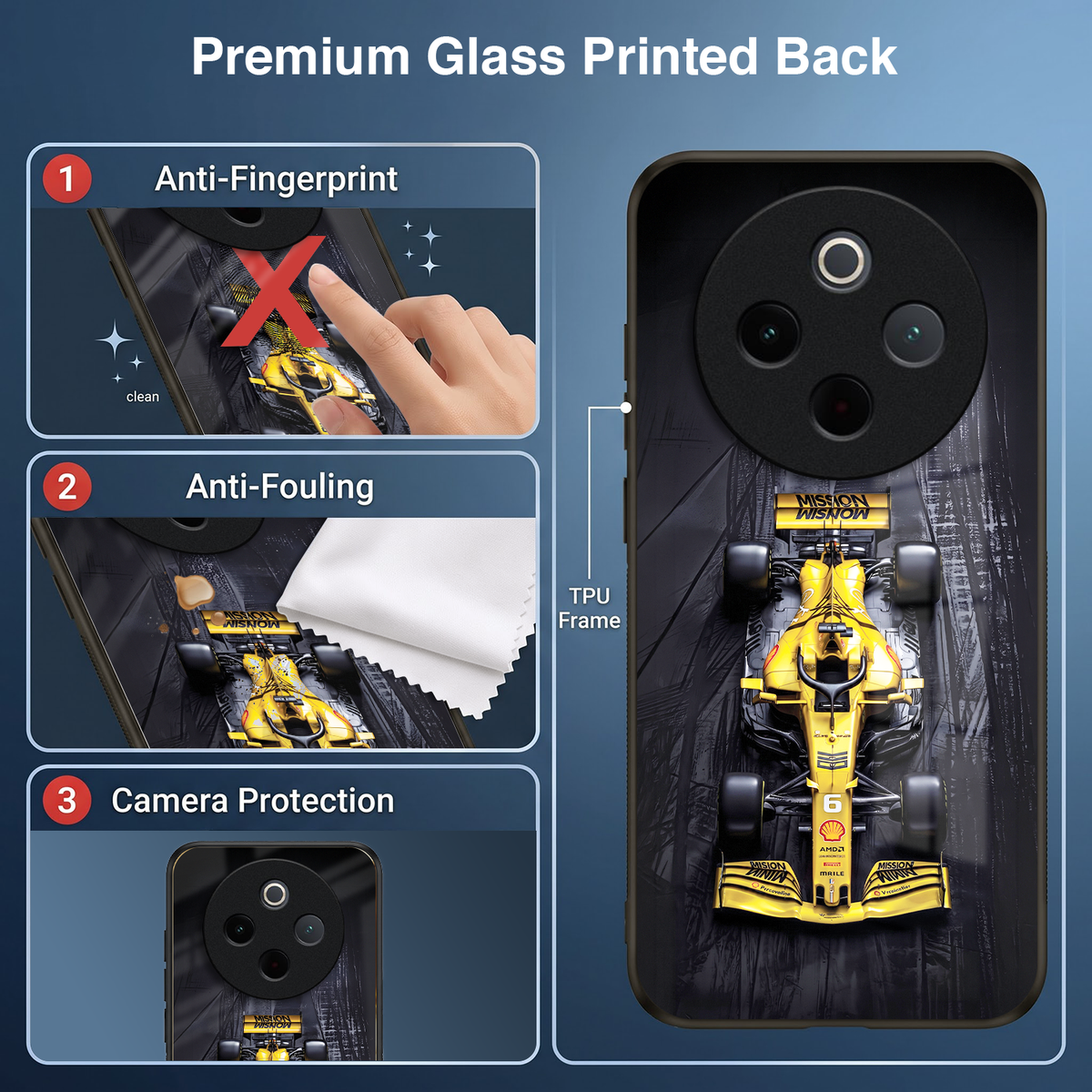 Vivo T4 5G F1 Racing Car Acrylic Glass Back Case