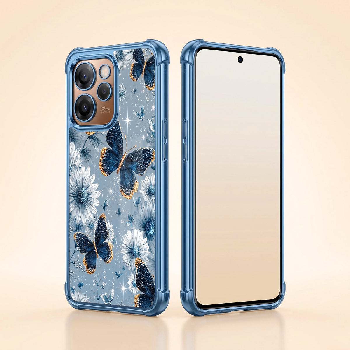 Oppo Reno 15 Pro Mini 5G Blue Butterfly Floral Airbags Printed Back Case