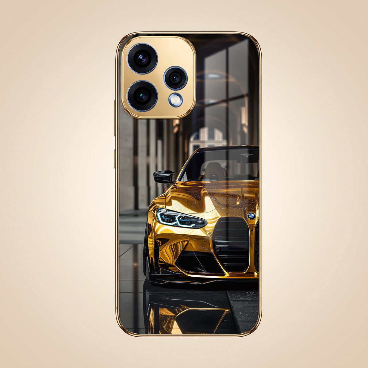Oppo Reno 15 5G Golden BMW Gold Electroplated Glass Phone Back Case