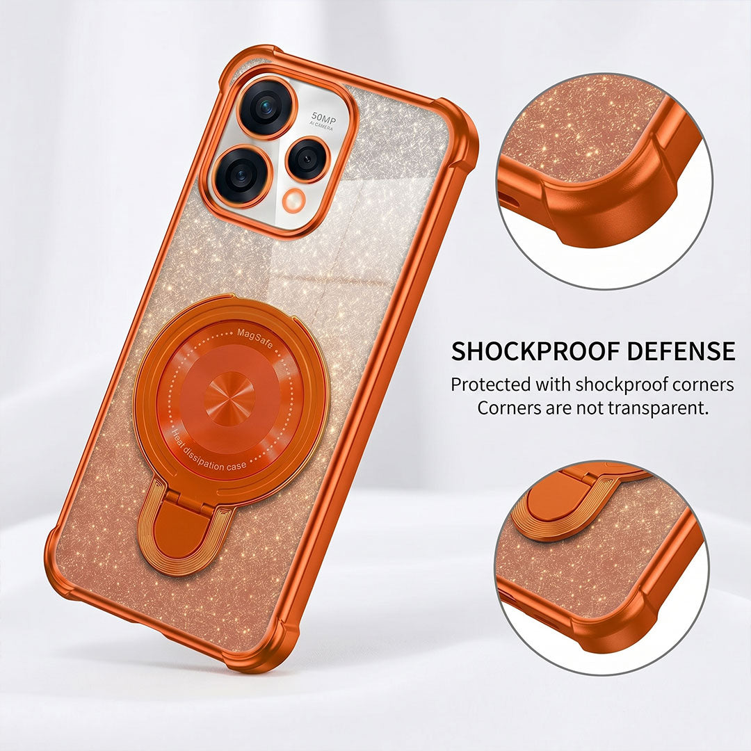 Oppo Reno 15 5G Invincible Bracket Ring Stand Shimmer Airbag Cosmic Orange Case