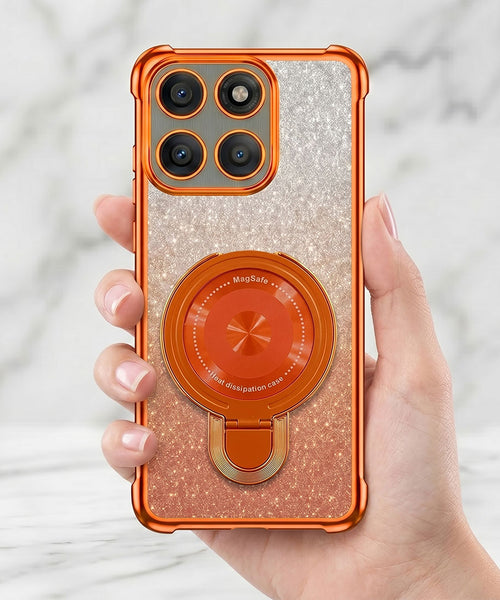 Motorola Edge 60 Pro 5G Invincible Bracket Ring Stand Shimmer Airbag Cosmic Orange Case