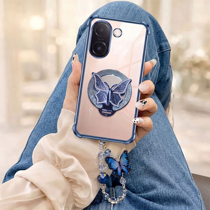 Vivo V60e 5G Transparent Airbag Butterfly Stand Case with Charm Strap