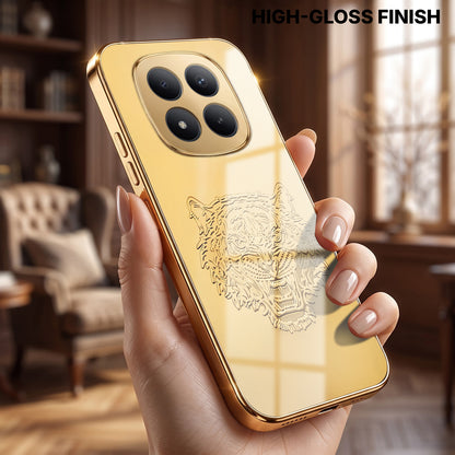 Redmi Note 15 Pro+ 5G Golden Tiger Face Gold Electroplated Glass Phone Back Case