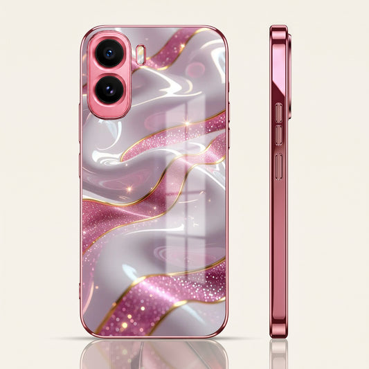 Vivo T5 Pro 5G Pearl Marble Pink Electroplated Glass Phone Back Case