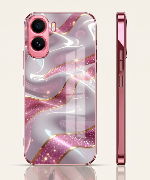 Vivo T5 Pro 5G Pearl Marble Pink Electroplated Glass Phone Back Case