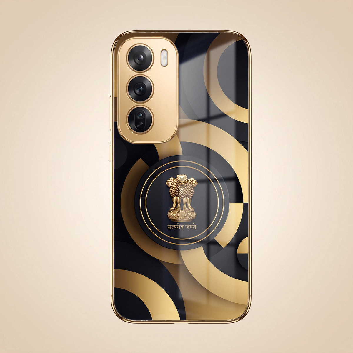 Oppo Reno 12 Pro 5G Royal Emblem Gold Electroplated Glass Phone Back Case