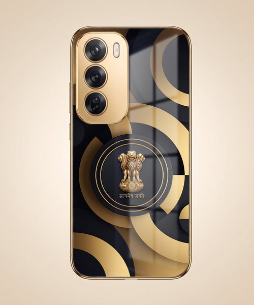 Oppo Reno 12 Pro 5G Royal Emblem Gold Electroplated Glass Phone Back Case