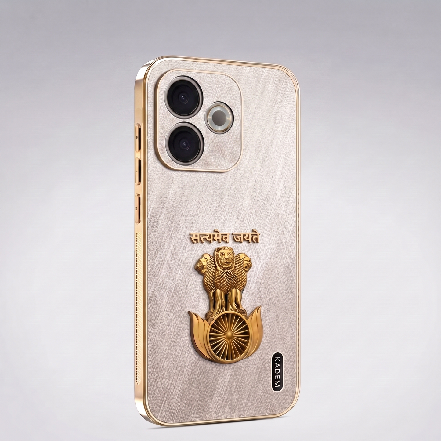 Oppo A5 Pro 5G Satyamev Jayate 3D Electroplated Frame Gold Thread Pattern Hard Back Case