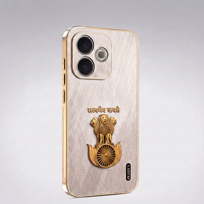Oppo A5 Pro 5G Satyamev Jayate 3D Electroplated Frame Gold Thread Pattern Hard Back Case