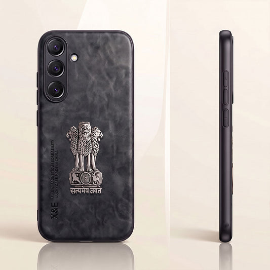 Samsung Galaxy A35 5G Metal Emblem Satyamev Jayate Comfortable Sheepskin Phone Case
