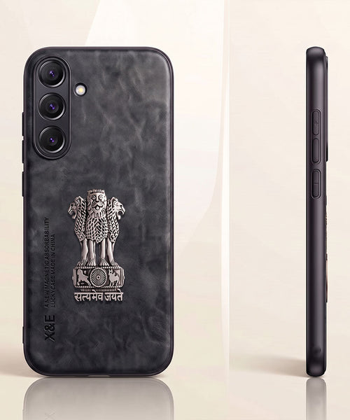 Samsung Galaxy A35 5G Metal Emblem Satyamev Jayate Comfortable Sheepskin Phone Case