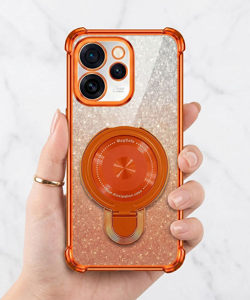 Oppo Reno 15 Pro Mini 5G Invincible Bracket Ring Stand Shimmer Airbag Cosmic Orange Case