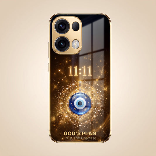 Oppo Reno 13 Pro 5G God’s Plan Evil Eye Gold Electroplated Glass Phone Back Case