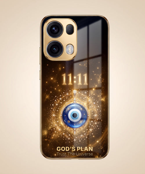 Oppo Reno 13 Pro 5G God’s Plan Evil Eye Gold Electroplated Glass Phone Back Case