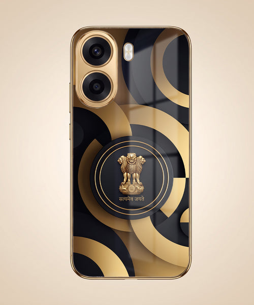 Oppo K14x 5G Royal Emblem Gold Electroplated Glass Phone Back Case