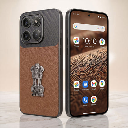 Motorola Edge 60 Pro 5G Satyamev Jayate Carbon Fiber Leather Hybrid Phone Case